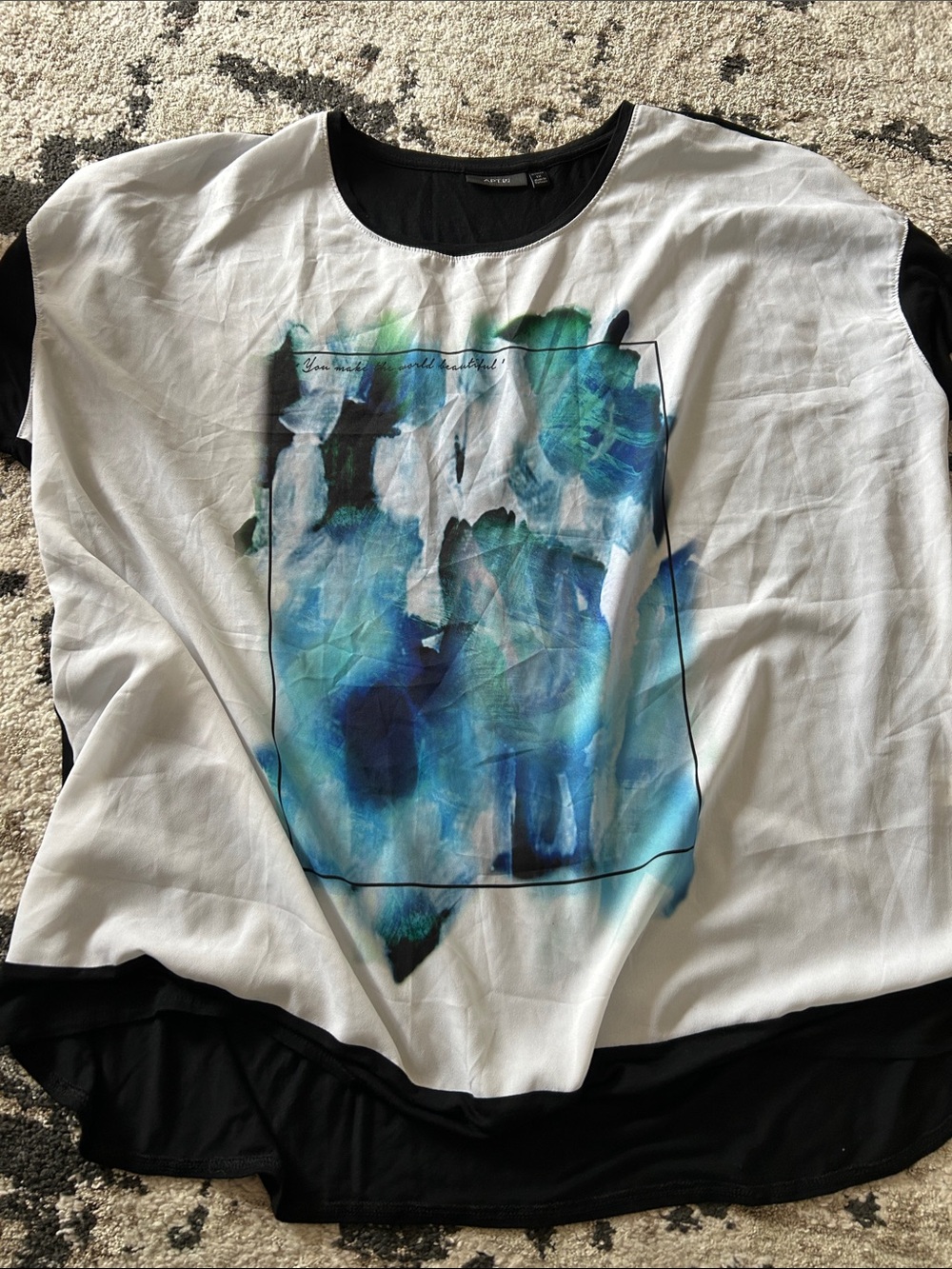 Kohl's White Tunic with Blue & Teal Abstract Panel